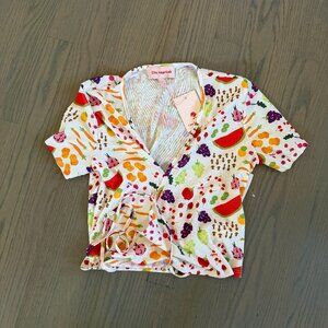 Lisa Says Gah Wrap Top Farmers Market Fruit Print Size Small NWT